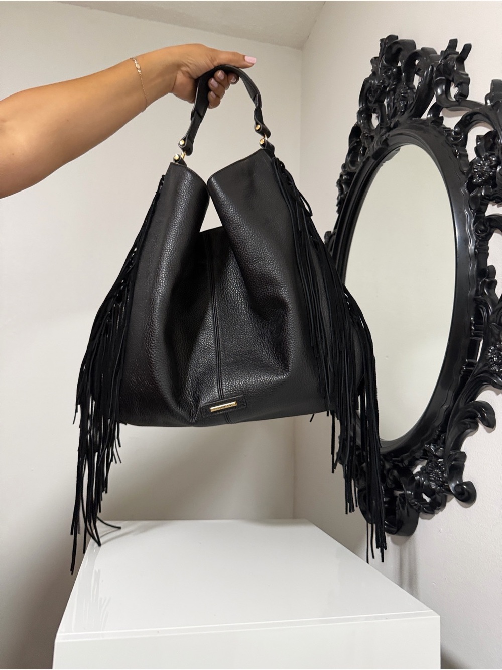 REBECCA MINKOFF 🎀 FINAL SALE 🎀BLACK Fringe Leather Hobo Bag
